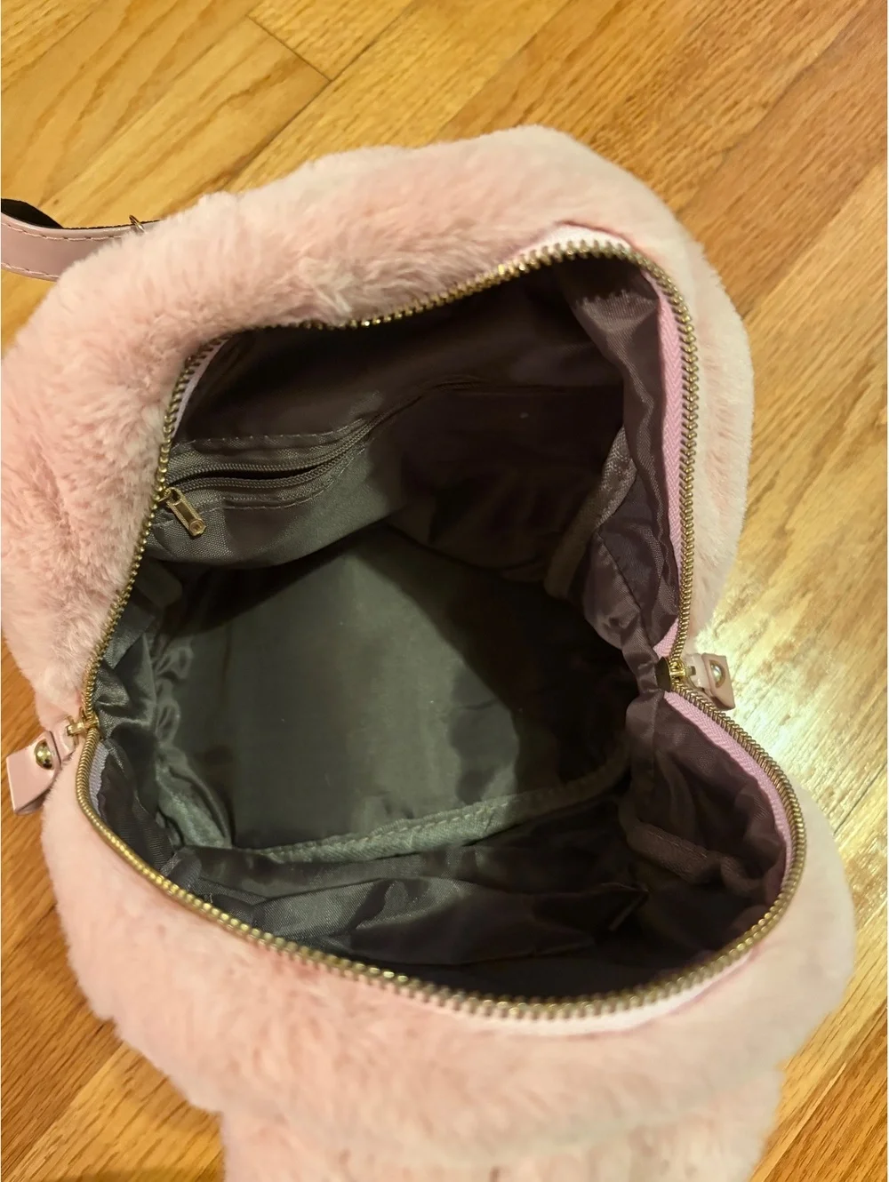 Cute Pink Faux Fur Bunny Backpack with Adjustable Straps